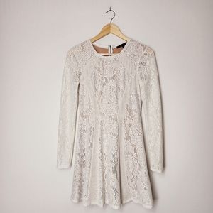 BCBGMAXAZRIA Baylie White Lace Lined Long Sleeve Mini Dress Size XS